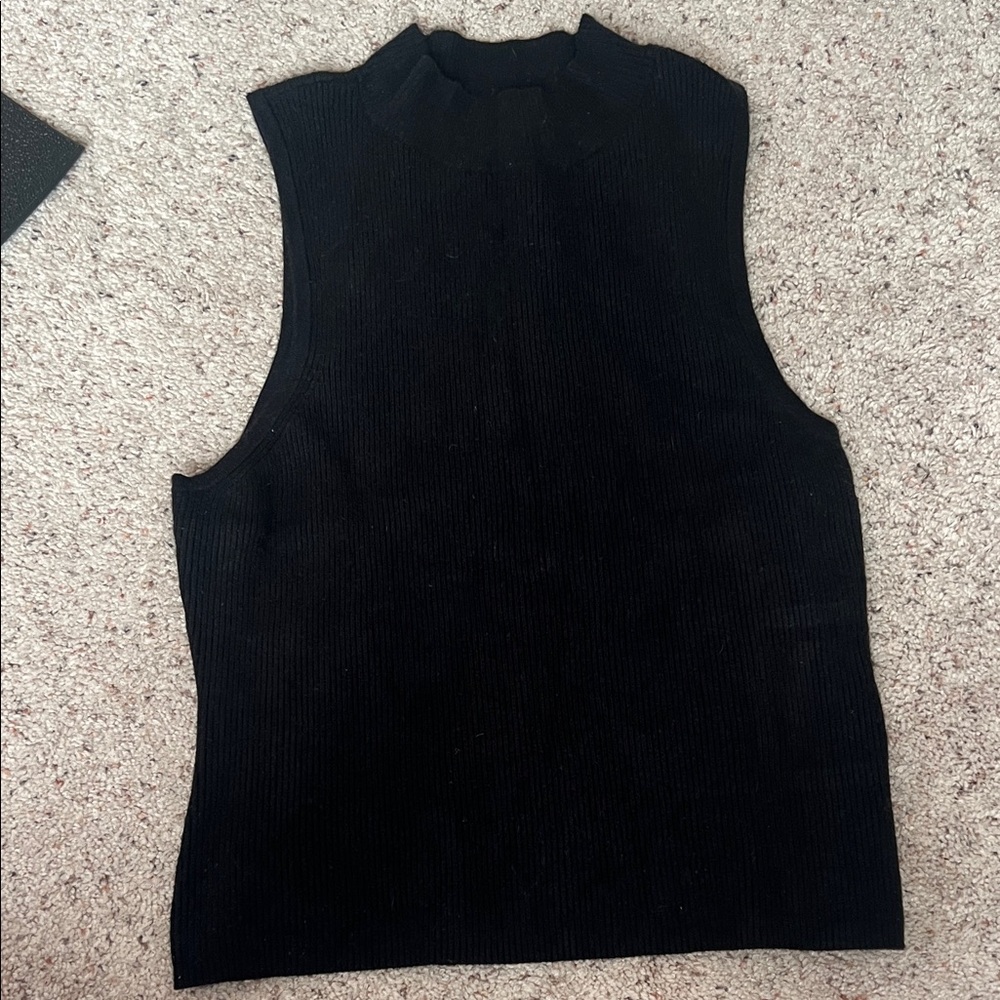 American Eagle Outfitters Black Ribbed Sleeveless Turtleneck/Mockneck Sweater